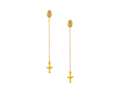 Gold Plated Cross Mother Mary Earring